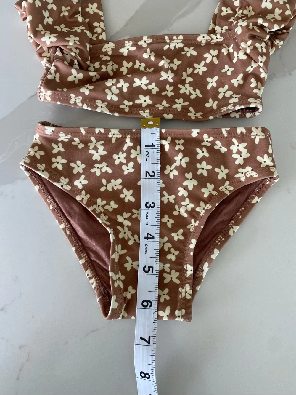 Quincy Mae zippy Brown summer bloom Floral puff sleeve Ruffle 2-Piece Swimsuit